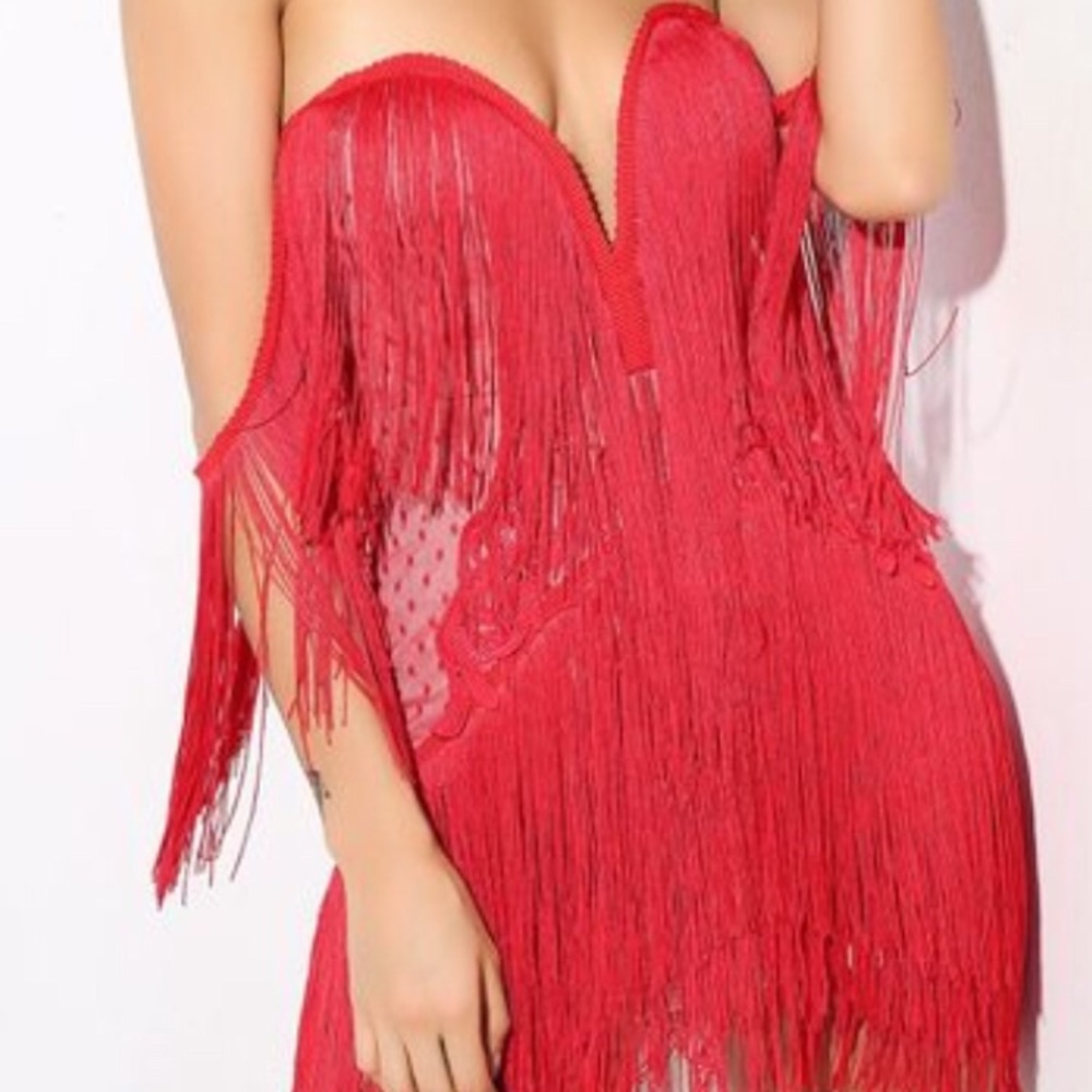Customized Red Fringe Tassel Dress - Picture 2 of 5